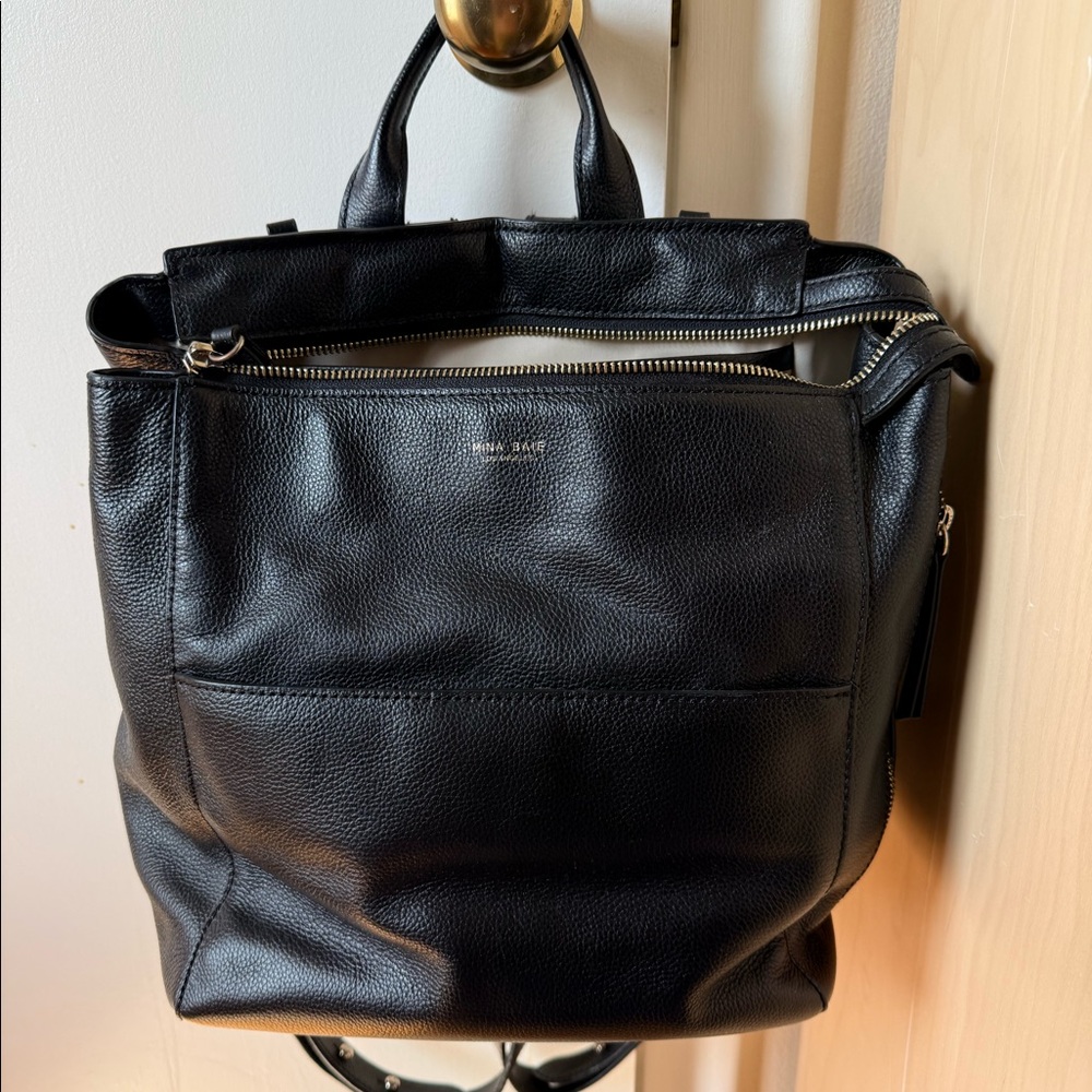 Mina Baie Harper Midi Leather Backpack Diaper Bag